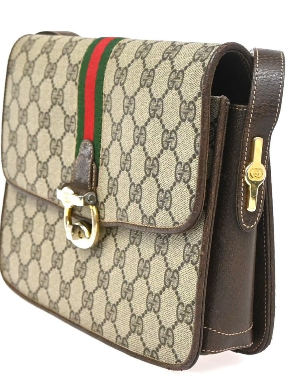GUCCI Logo GG Pattern Sherry Flap Shoulder Bag PVC Leather Brown GHW 67KC907 - Picture 2 of 16